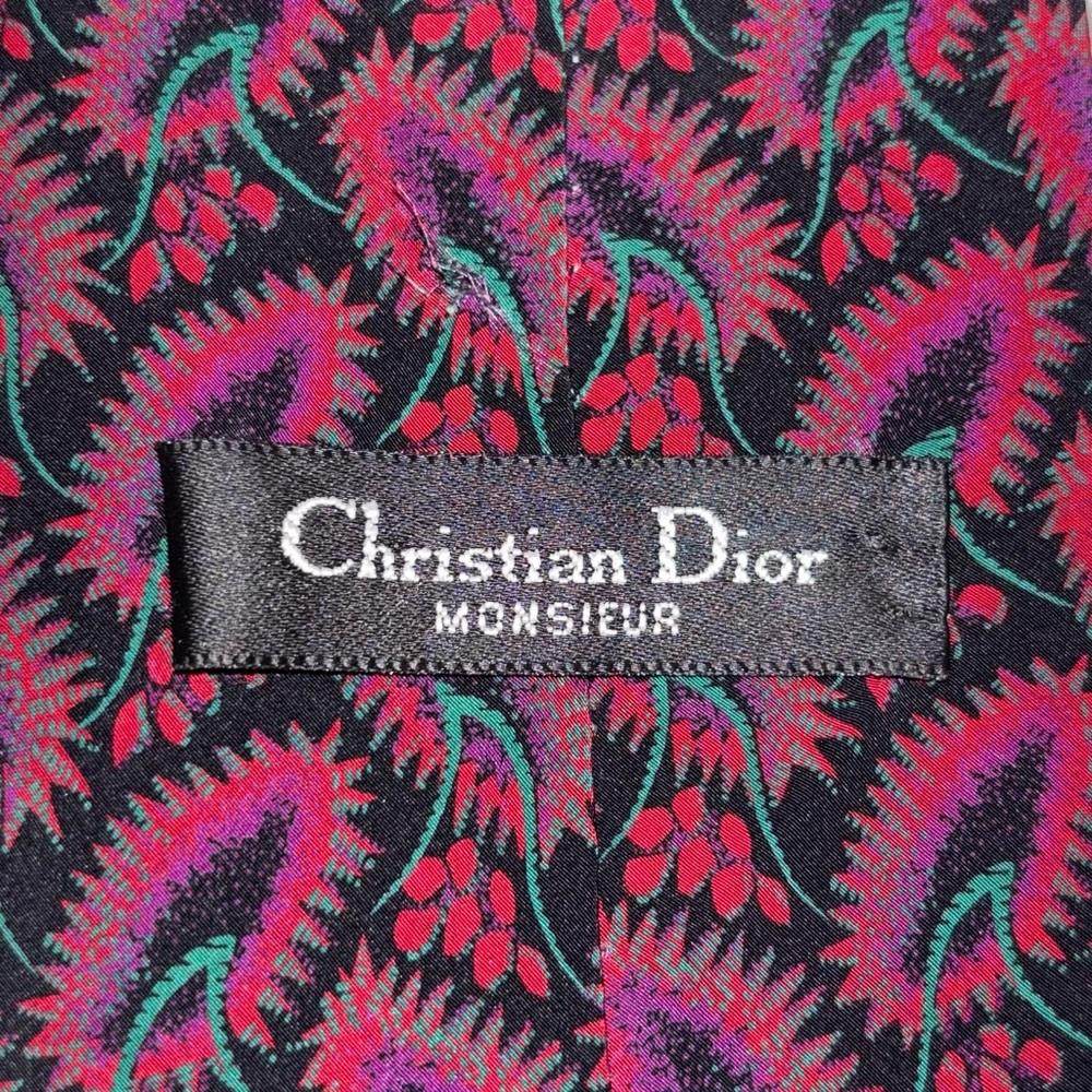 VTG Christian Dior Monsieur 100% Silk Necktie Abstract Vibrant Made In USA